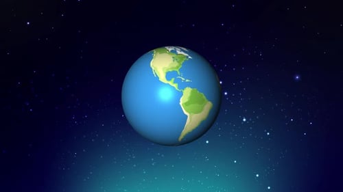 Animated Stylized Earth Globe Rotating Against Starry Sky