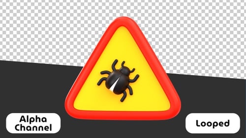 3D Software Bug Warning Sign Animation | Alpha Channel