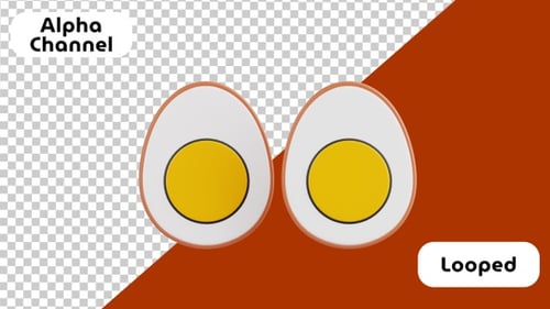 3D Animated Two Cartoon Style Eggs with Bright Yellow Yolks | Alpha Channel