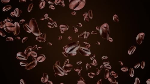Coffee beans slow falling 3d animation green screen Background.