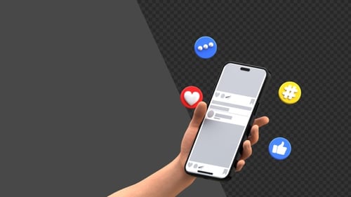 3D Animation of Hand Scrolling Through Social Media | Alpha Channel