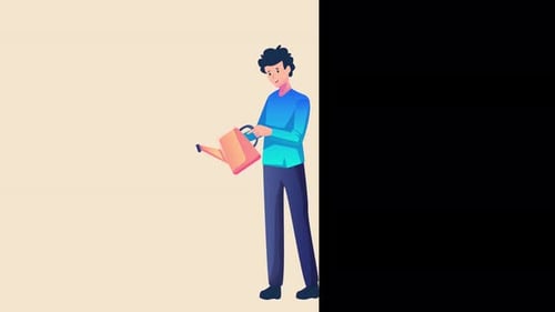 Modern Animated Character Watering Can Illustration