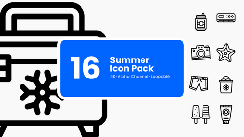 Animated Summer Vacation Line Art Icons Pack