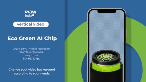 Eco Green Ai Chip | Renewable Energy 3D Animation Loop Vertical 4 K Transparent