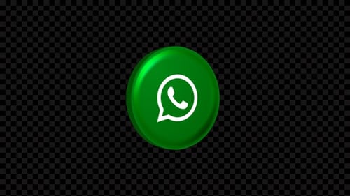 Shiny 3D WhatsApp Logo Icon Seamlessly Rotating on Black