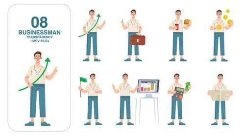 Animated Flat Design Businessman Character Actions