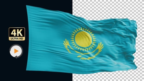 Waving Kazakhstan Flag Realistic 3D Animation