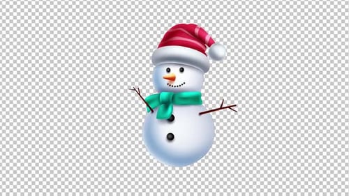 Animated Bouncing Snowman with Christmas Hat and Scarf