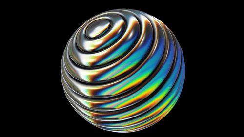 Abstract Object Sphere Circle Twist Metal Steel Glossy Reflection Chrome Holographic Hologram Trance
