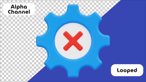 3D Rotating Gear with Red X Error Icon