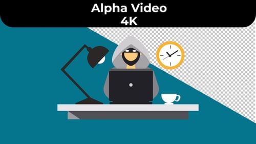 Flat Design Hacker Working on Laptop Animated Illustration