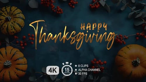 Glowing Happy Thanksgiving Text Reveal Title Animation Pack