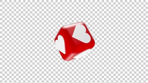 3D Red Cube with White Hearts Looping Animation
