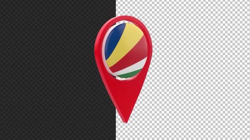 3D Map Pin with Seychelles Flag Animation