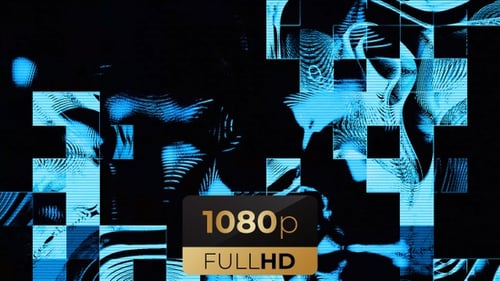 Digital Glitch Grid With Abstract Blue Glowing Patterns