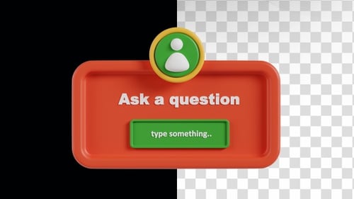 Animação 3D do botão Faça uma pergunta no Alpha Channel