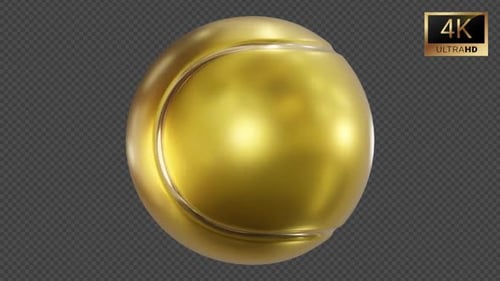 Golden 3D Tennis Ball Rotating on Alpha Channel