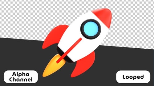 3D Cartoon Rocket Launch Animation | Alpha Channel