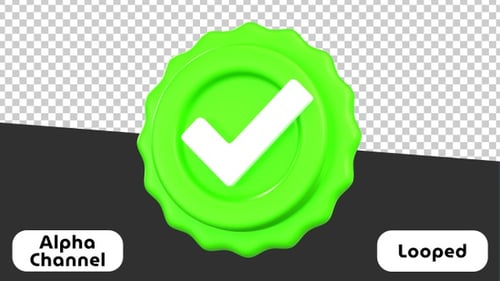 3D Green Checkmark Approval Badge | Alpha Channel