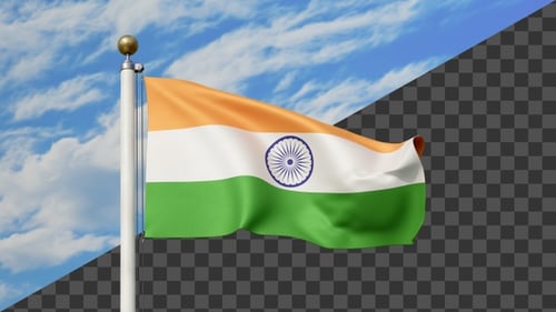 Realistic India Flag Waving with Alpha Channel