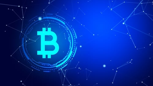 Animated Bitcoin Symbol with Futuristic Digital Network Background