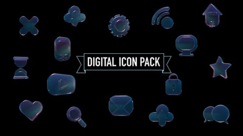 Futuristic Glass 3D Digital Icon Pack Rotation