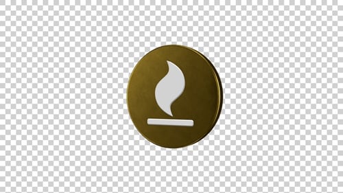 3D Golden Flame Icon Rotating with Alpha Channel