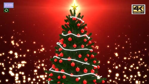 Animated Christmas Tree with Twinkling Lights and Falling Particles