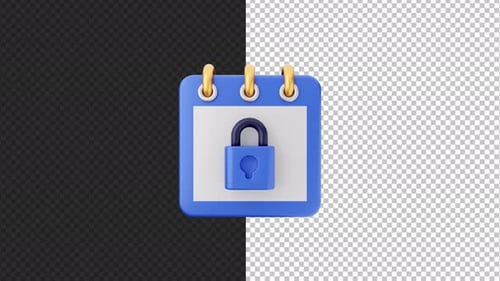 Animated 3D Calendar Icon with Padlock Security Concept