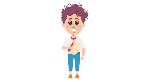 Animated Flat Design Boy Wiggling and Holding Document