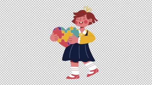 Autism Awareness: Child Holding Puzzle Piece Heart