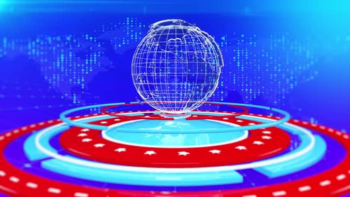 Digital Wireframe Globe Rotating Broadcast News Background