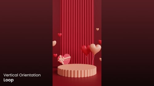 Animated 3D Pedestal Scene with Hearts and Love Gift Box
