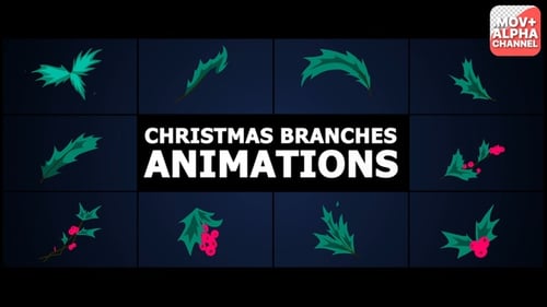 Animated Christmas Holly Branches Elements