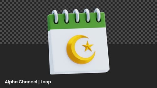 Animated 3D Calendar Icon with Golden Islamic Crescent Moon and Star