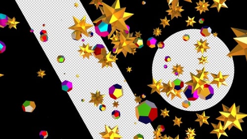 Floating Golden Stars and Colorful Geometric Shapes Background Loop