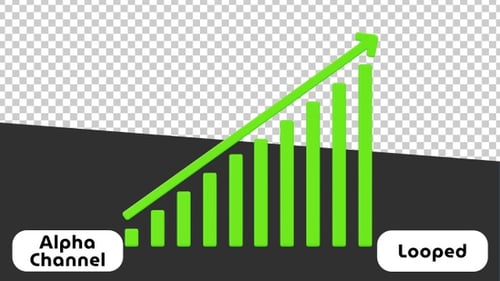 Green 3D Bar Chart Showing Growth with Arrow | Alpha Channel