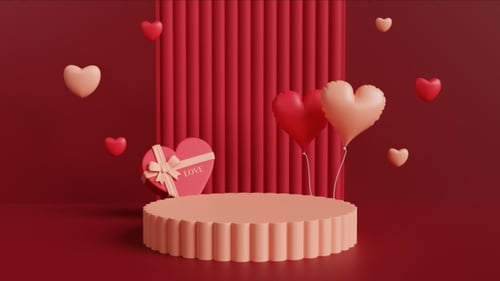 Animated 3D Love Product Display Scene with Hearts