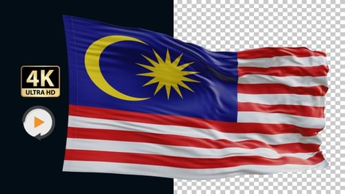 Realistic Malaysian Flag Waving on Transparent Background