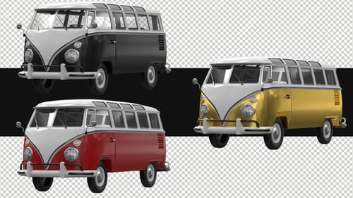 3er-Pack Vintage-Mikrobusse, rotierend auf Alpha-Loop