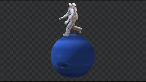 Running Astronaut in Neptune Surface, Loop + Alpha Channel