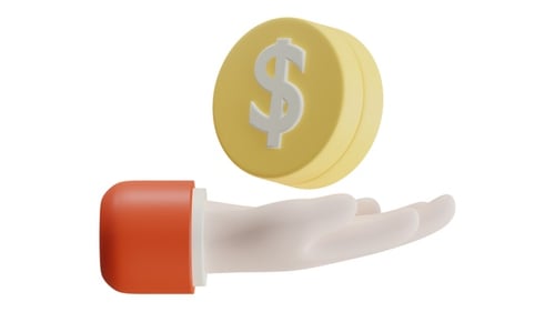 3D Illustration Of Hand Catching Golden Dollar Coin Isolated On White Background