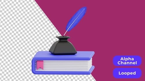 3D Animated Books and Inkwell | Alpha Channel