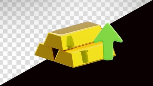 3d animation of Gold bar with green arrow showing price rise