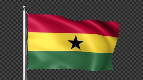 Realistic Ghana Flag Waving on Pole with Alpha Channel