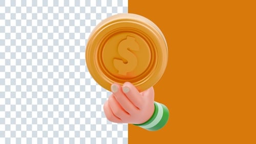 Hand Gesture Coin 3D Animations | Alpha Channel