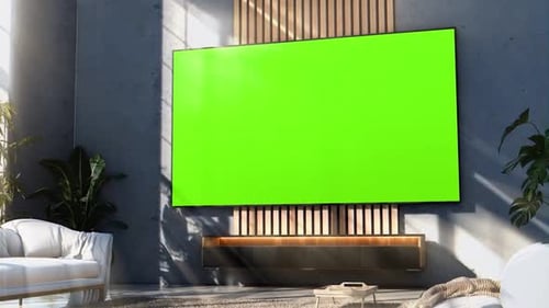 Green Screen TV Mockup in Modern Interior Spaces