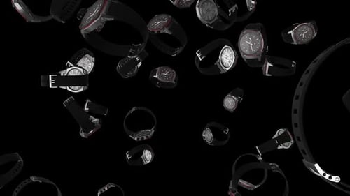 Animated 3D Watches Falling on Black Background