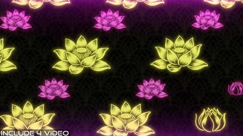2D-Animation mit blühenden Neonlotusblumen, Futuristischer VJ Loop