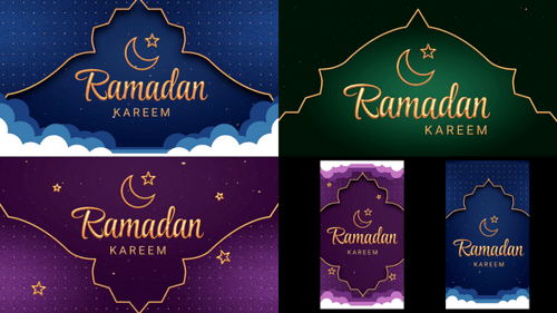 Ramadan Kareem Islamic Background with Crescent Moon and Gold Ornamental Frame